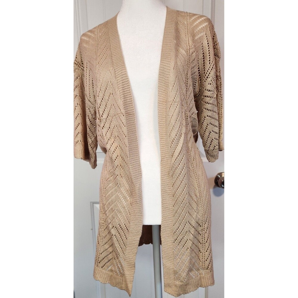 Open Front Crochet Cardigan Beige Women's Medium NWT